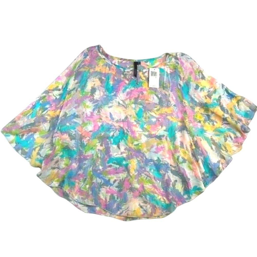 Bellatrix Womens XS Silk Printed Poncho Blouse Multi Color Abstract WAB52173 NWT
